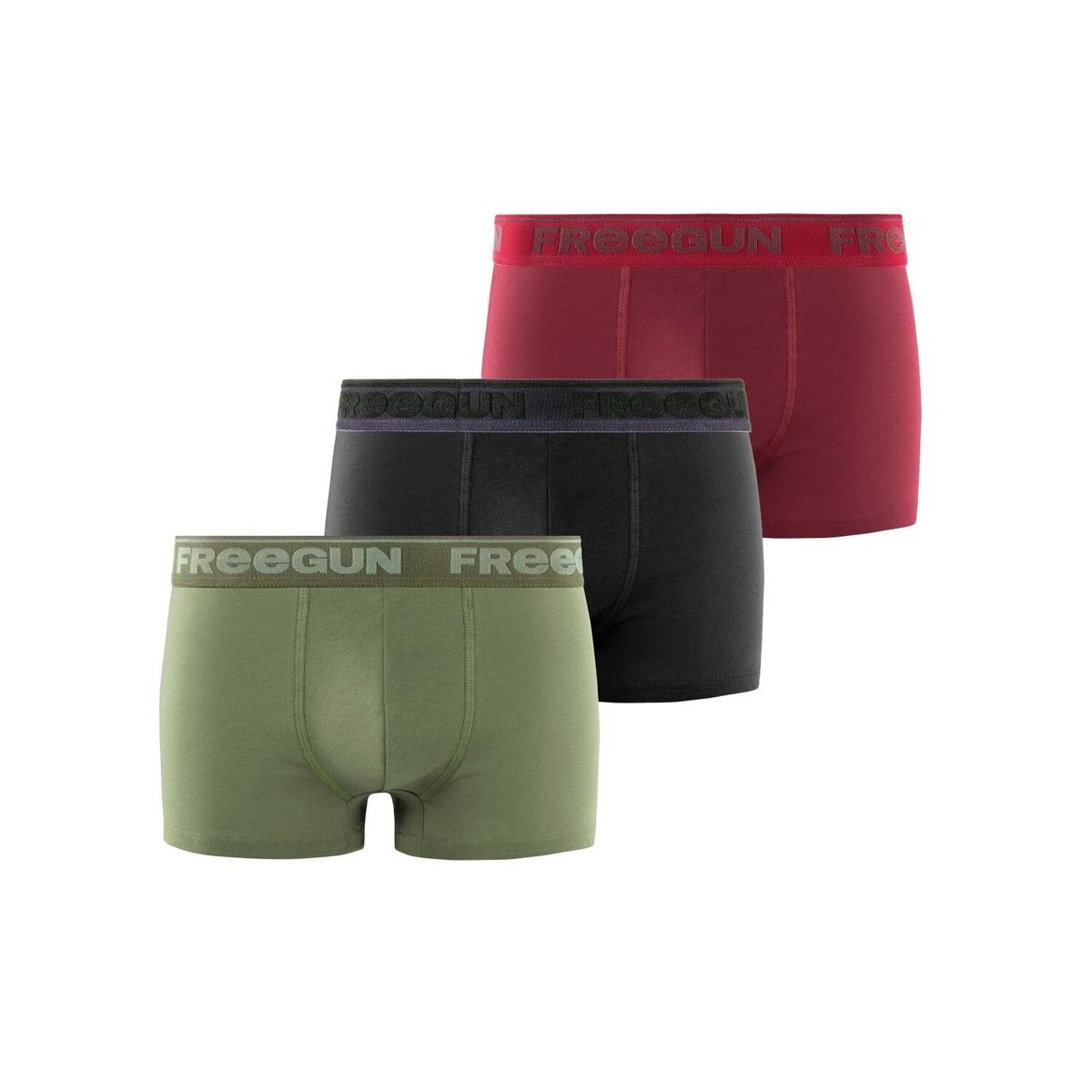 Lot De 3 Boxer Coton kaki/noir/rouge, FREEGUN