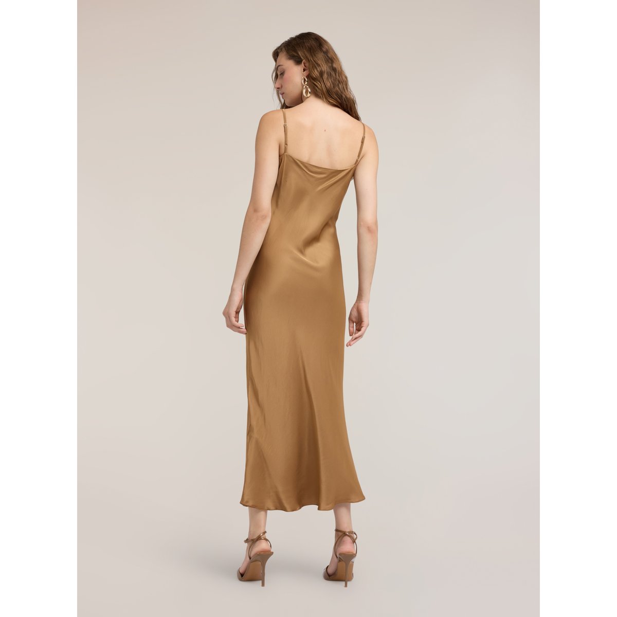 Robe longue à fines bretelles beige, MOTIVI