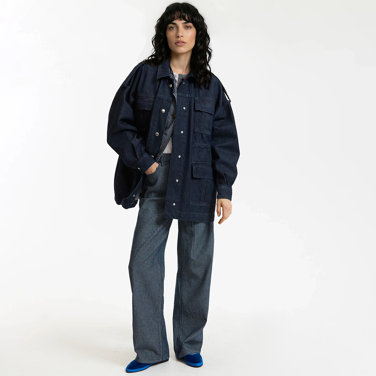 Oversized Safari Denim Jacket untreated blue, LA REDOUTE COLLECTIONS
