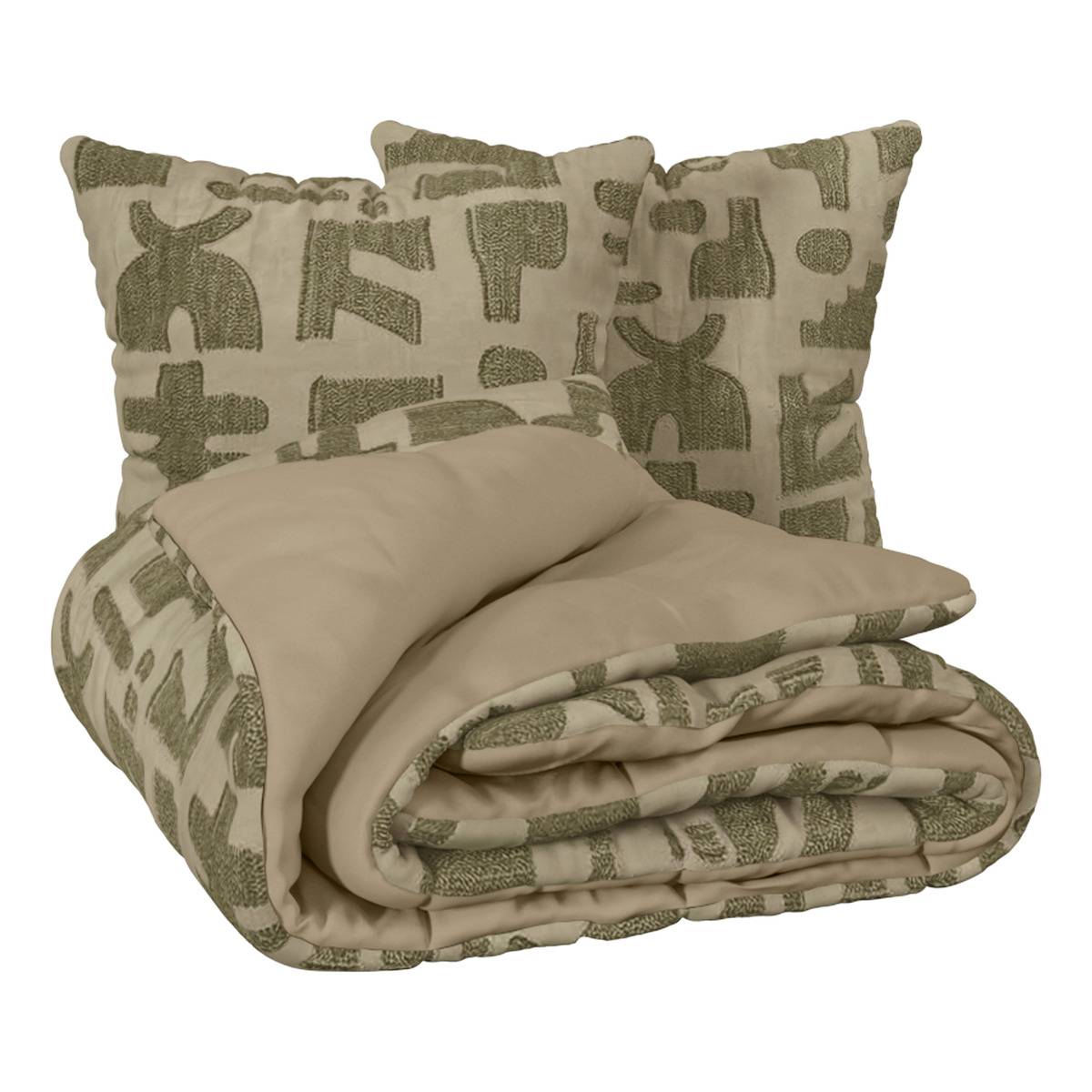 Parure de lit double AMY vert kaki, ATMOSPHERA