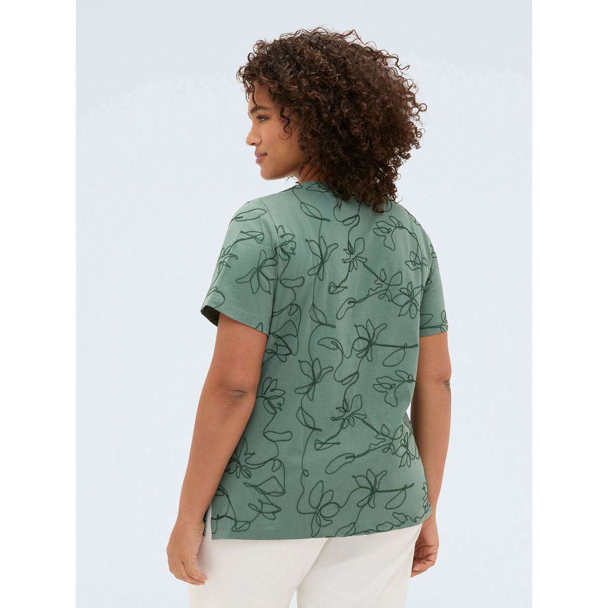 T-shirt avec broderies florales vert, FIORELLA RUBINO