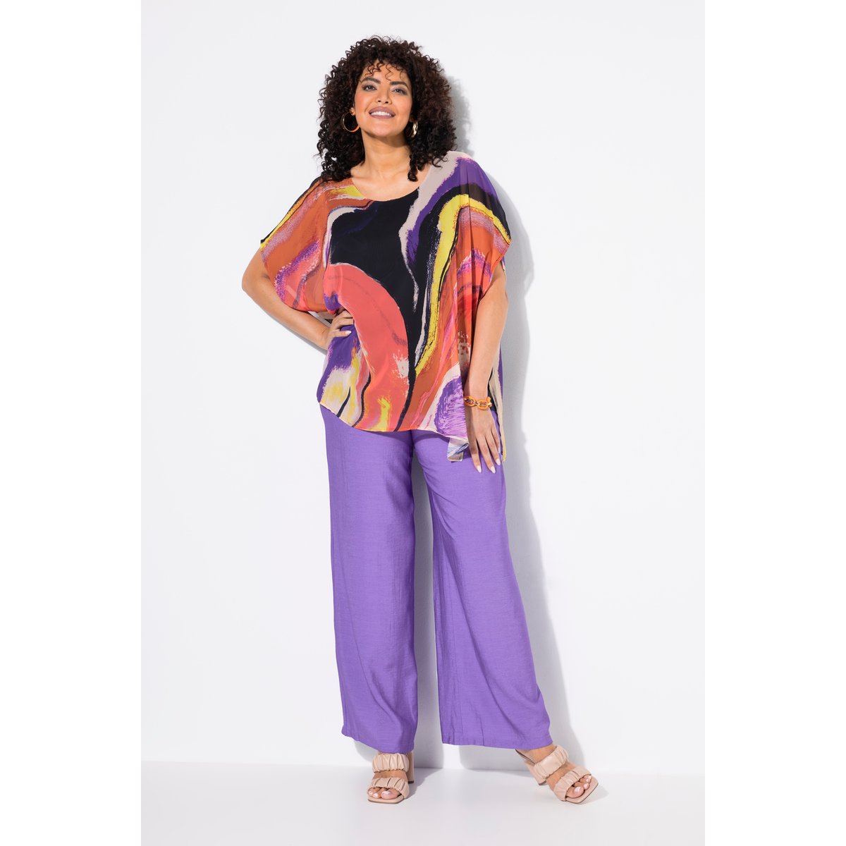 Pantalon à enfiler à tissu texturé. Taille violet, ULLA POPKEN