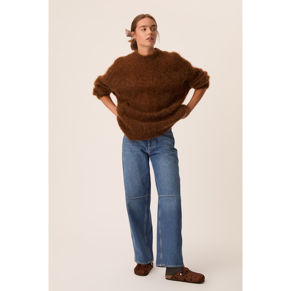 Pullover mit Rundhalsausschnitt aus Mohair-Mischgewebe, ALENA cognac, DES PETITS HAUTS