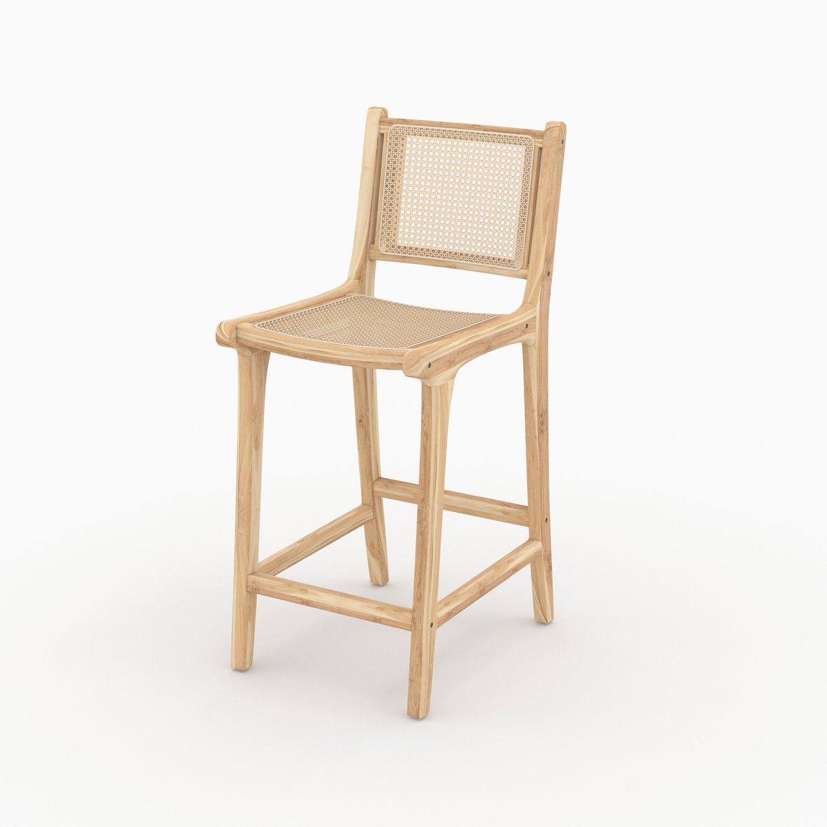 Lot de 2 chaises pour îlot central en teck et cannage rotin 66,5 cm - KYLA naturelle, MAISON PAVANE