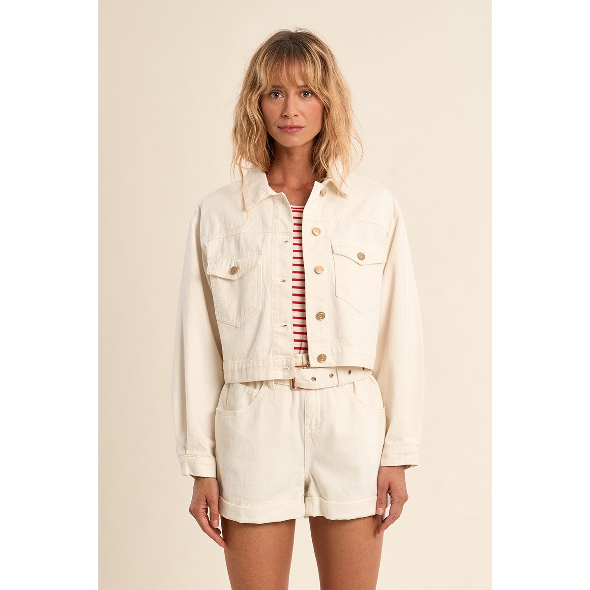 Veste courte en denim blanc, MOLLY BRACKEN