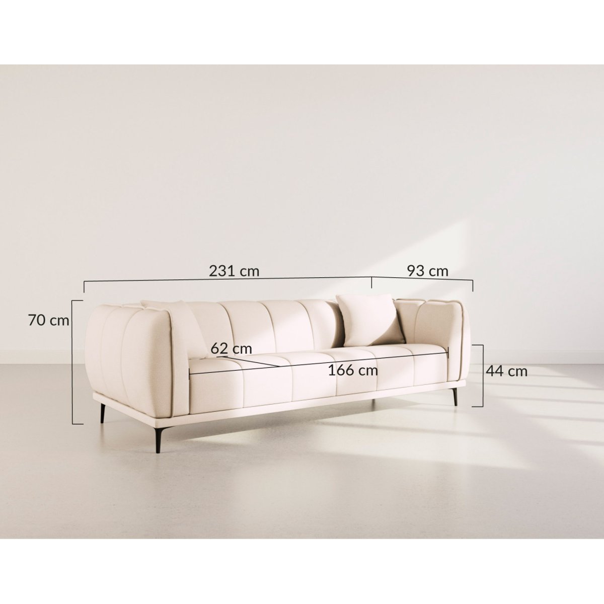 Canapé droit en velours texturé, ARSENE beige, LISA DESIGN