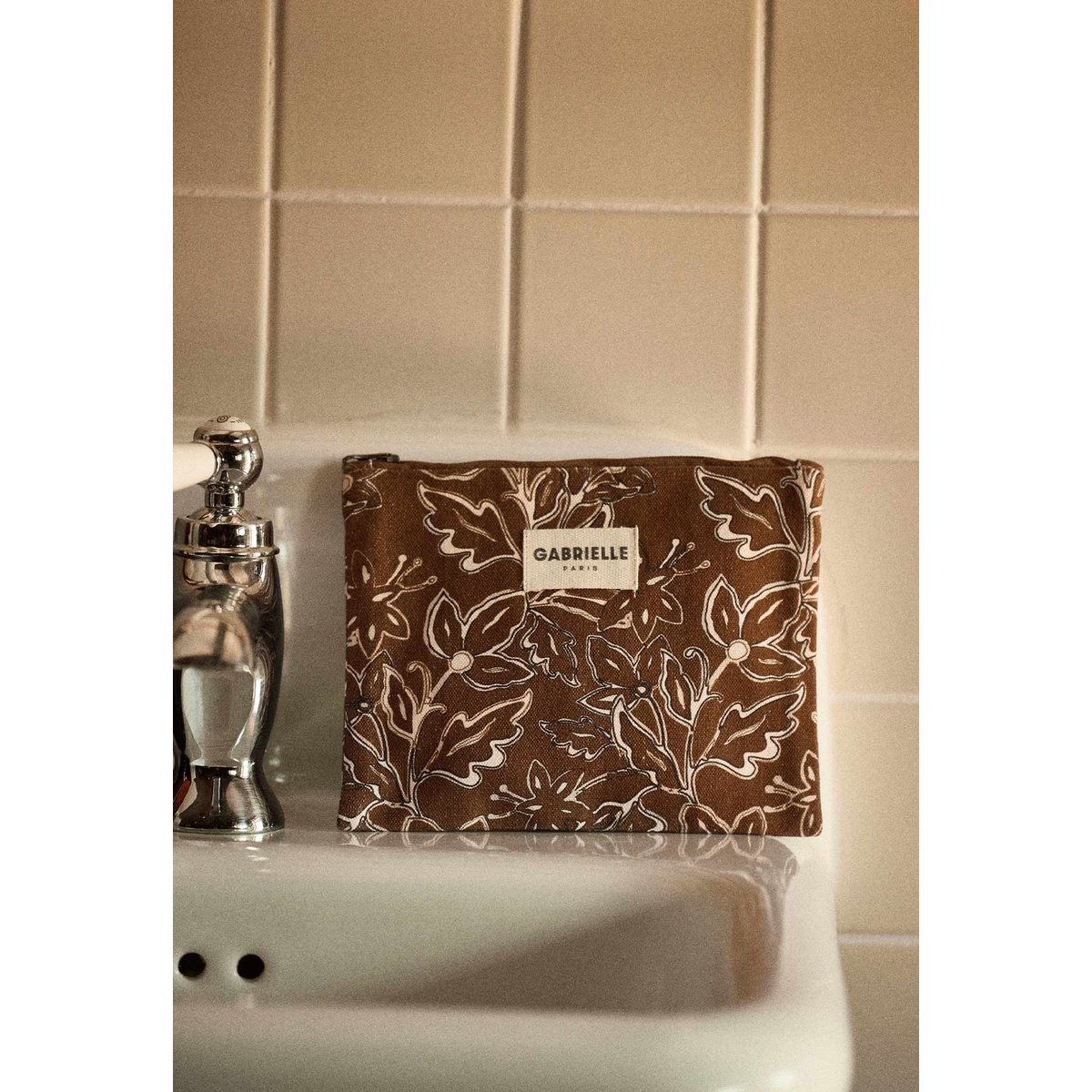 Petite pochette en coton, CHANTILLY marron chantilly, GABRIELLE PARIS