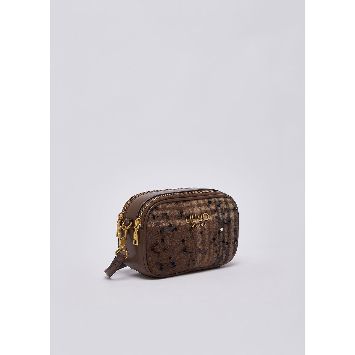 Sac bandoulière à carreaux format petit marron foncé, LIU JO
