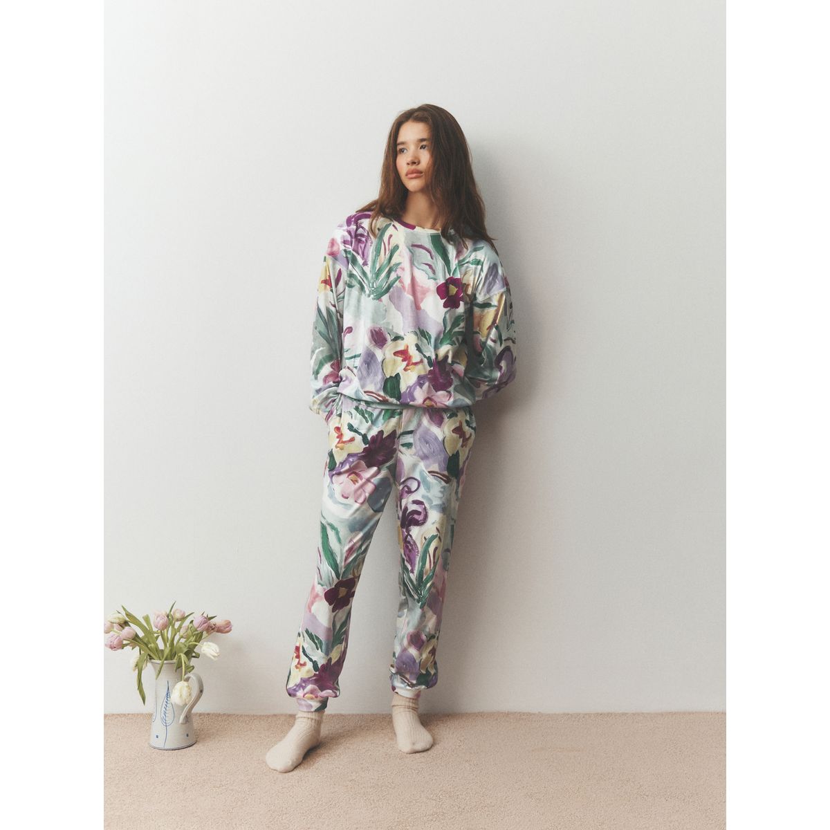 Pyjama confortable à manches longues vert sauge imprimé floral, NEXT