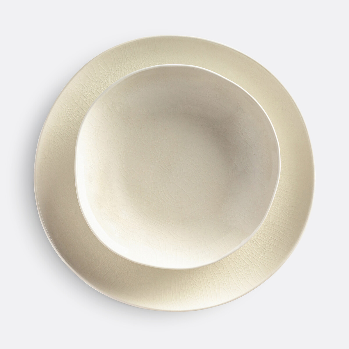 Lot 4 assiettes plates craquelées, GOGAIN ecru, LA REDOUTE INTERIEURS