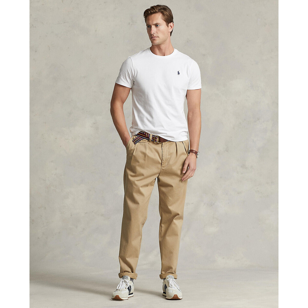 T-shirt de gola redonda de ajuste fino em jersey branco, POLO RALPH LAUREN
