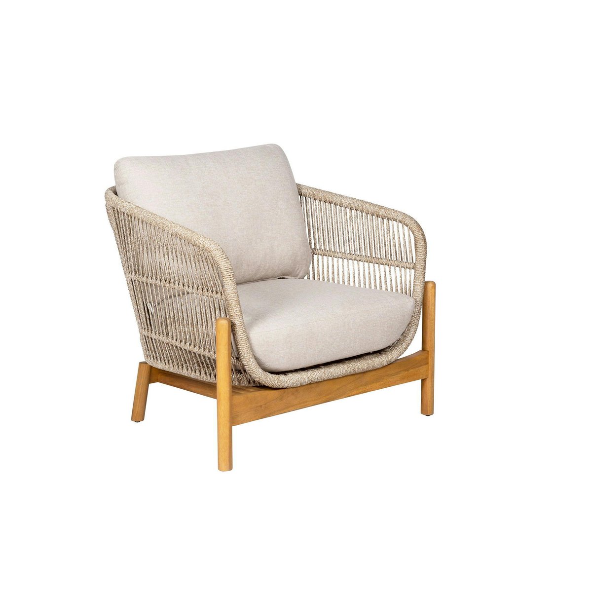 Salon de jardin en bois d'acacia et corde (1 canapé, 2 fauteuils, 1 table basse ronde) MENDOZA beige, PIER IMPORT