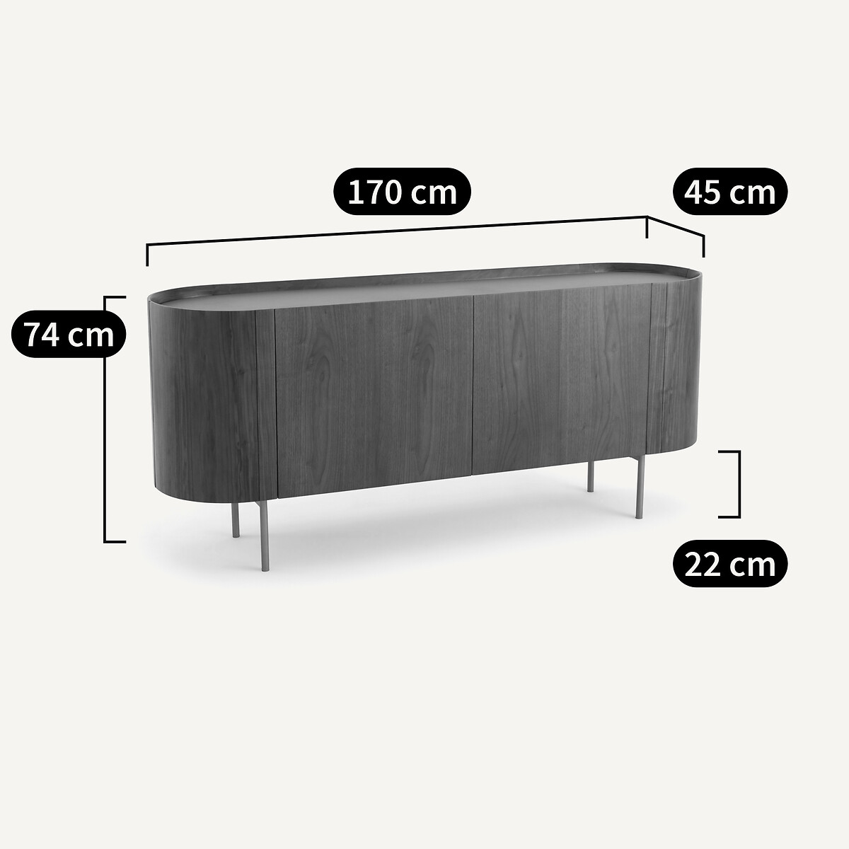 Buffet enfilade noyer, plaqué et cuir Aslen noyer, AM.PM