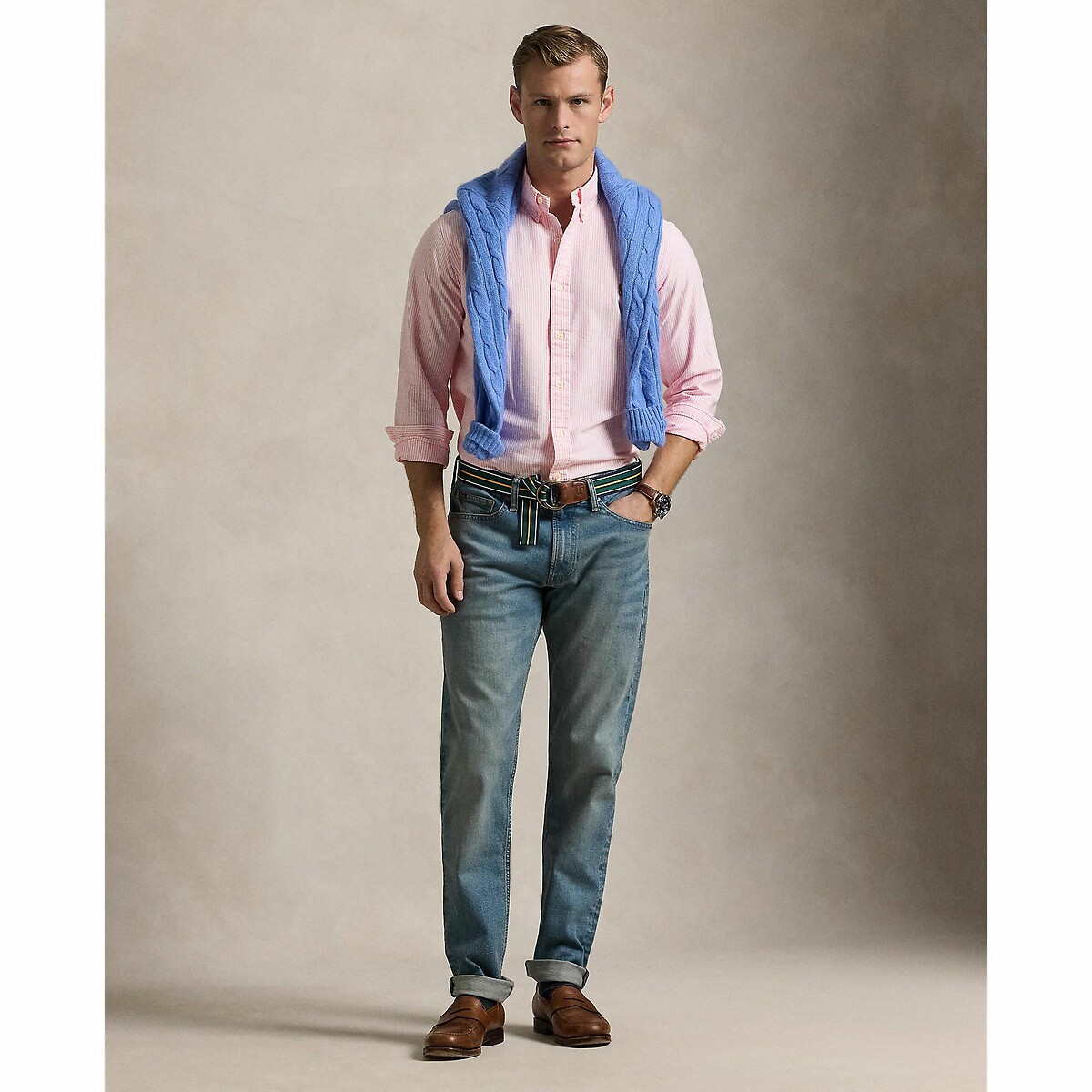 Chemise Oxford ajustée rose/blanc, POLO RALPH LAUREN