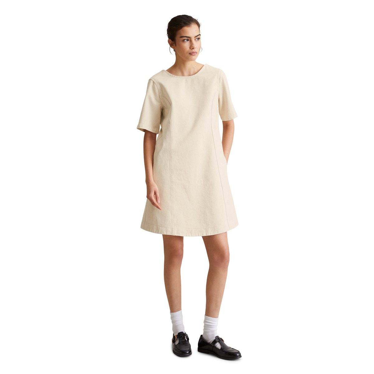 Mini-robe en jean relaxed en denim rigide sans élasthanne blanc, MARC O’POLO DENIM