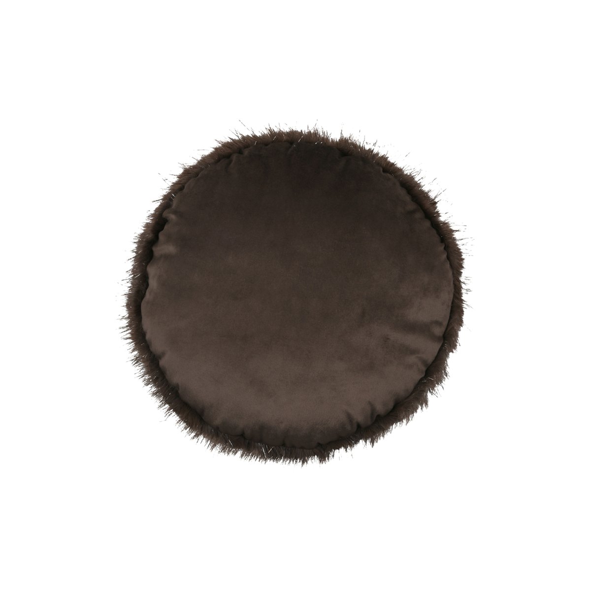 Coussin rond à poils longs marron brun, LOVELY CASA