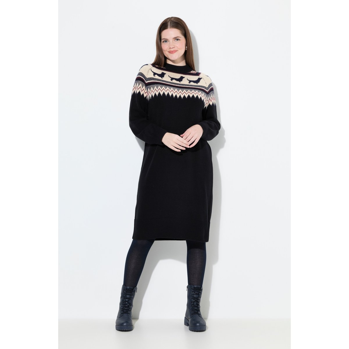Robe en maille à motif norvégien chiens noir, ULLA POPKEN