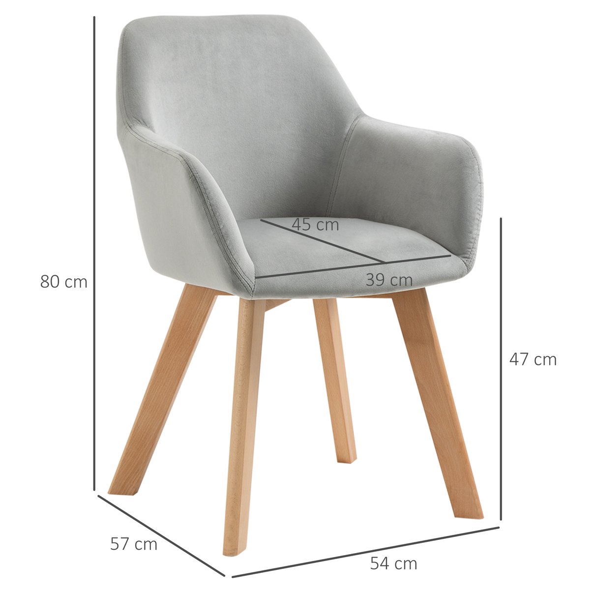 Chaise de salle à manger Tissu polyester gris, HOMCOM