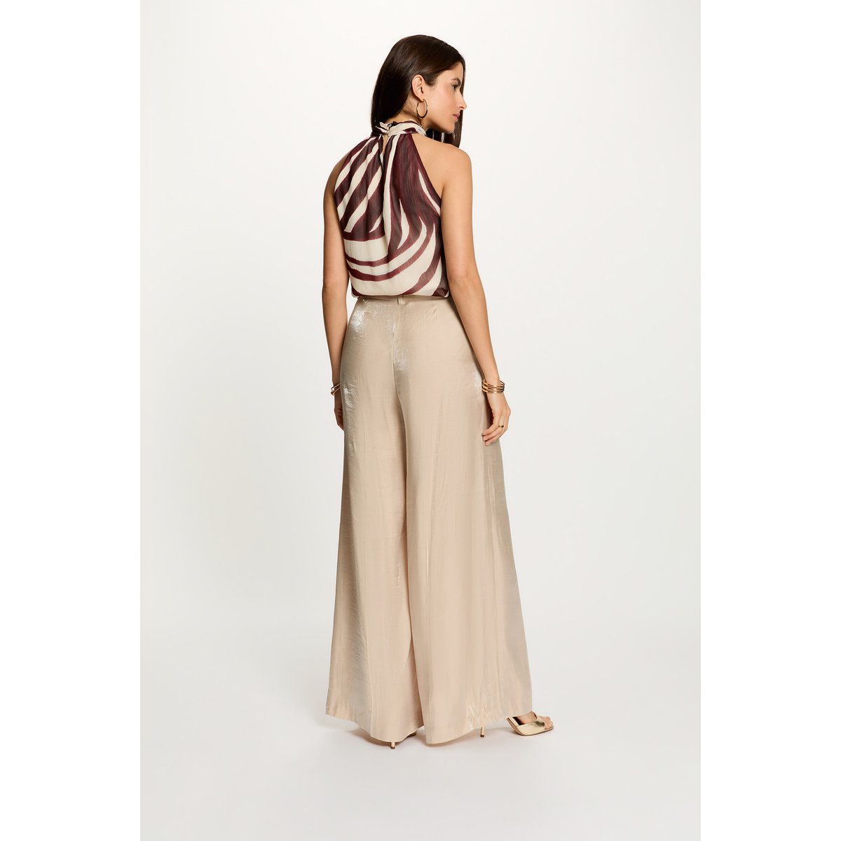 Top plissé col lavallière multicolore, MORGAN