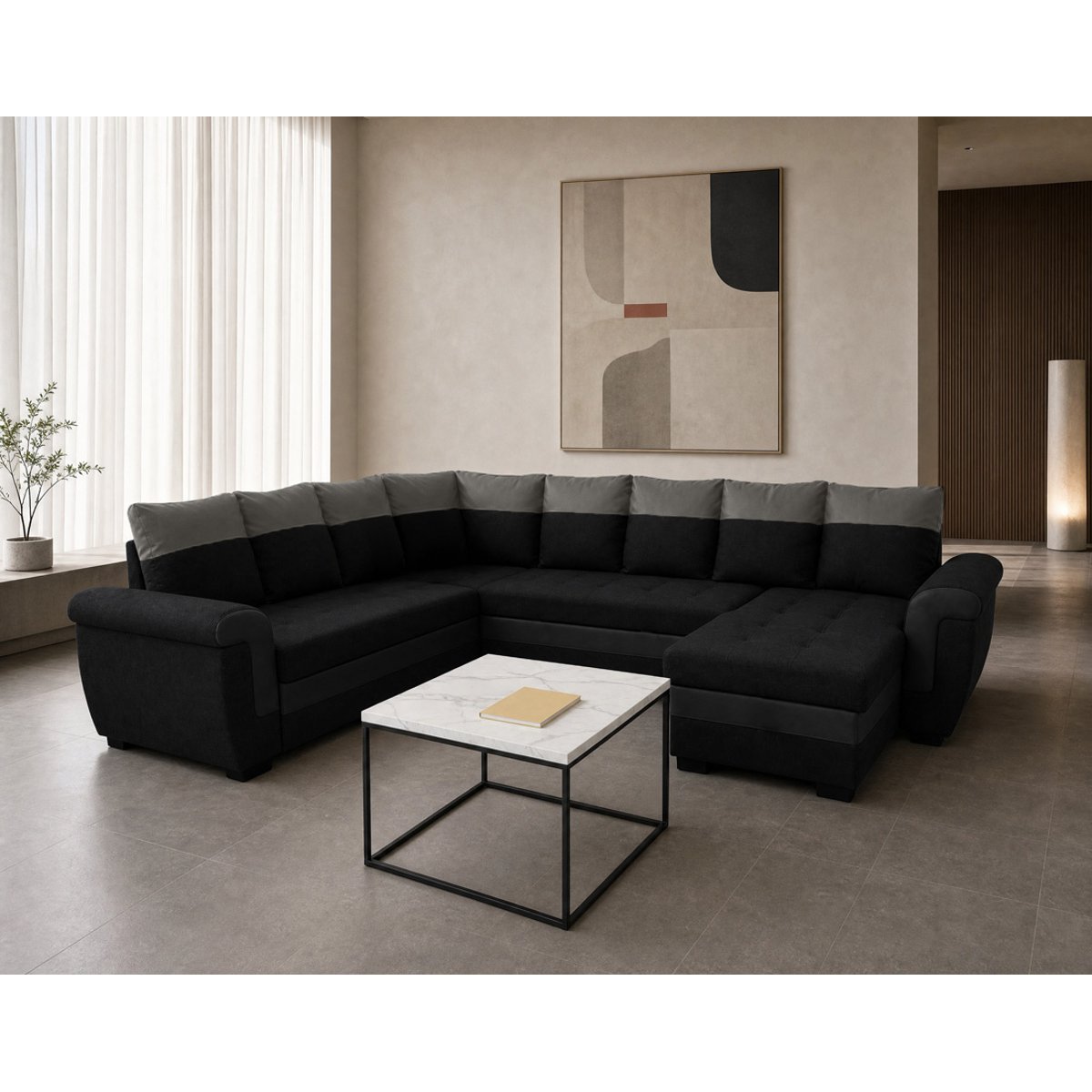 Canapé d'Angle Convertible 7 places - HENRY noir / gris, BEST MOBILIER