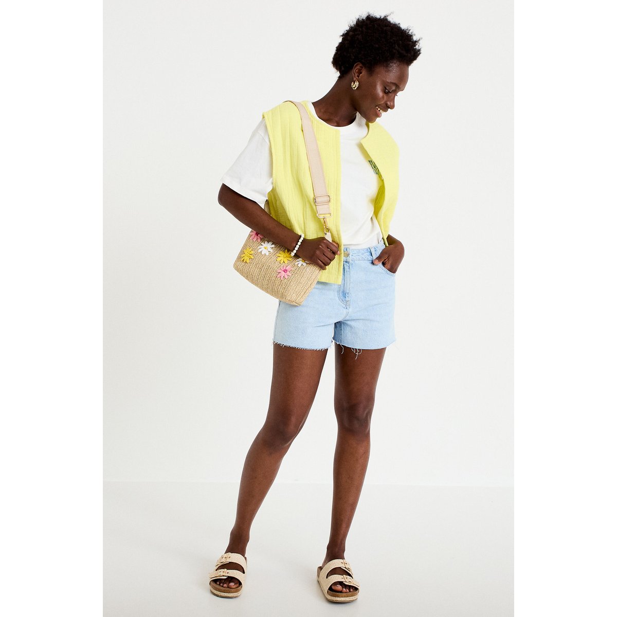 Gilet barman ample cropped plissé jaune citron, CACHE CACHE