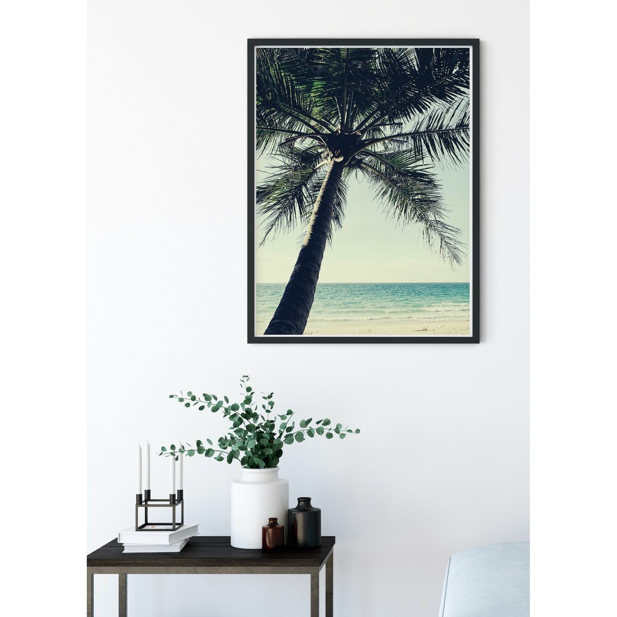 Poster Nature Palmier plage blanc, L'AFFICHERIE