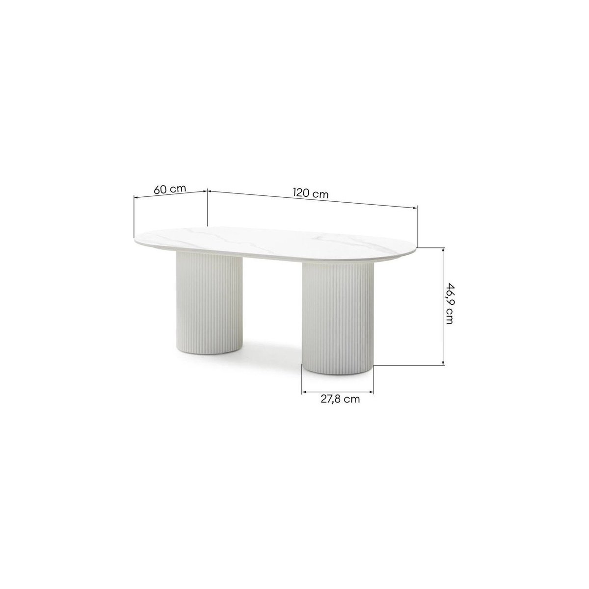 Table basse ovale MARBELLA effet marbre blanc cassé effet marbre, RECOLLECTION