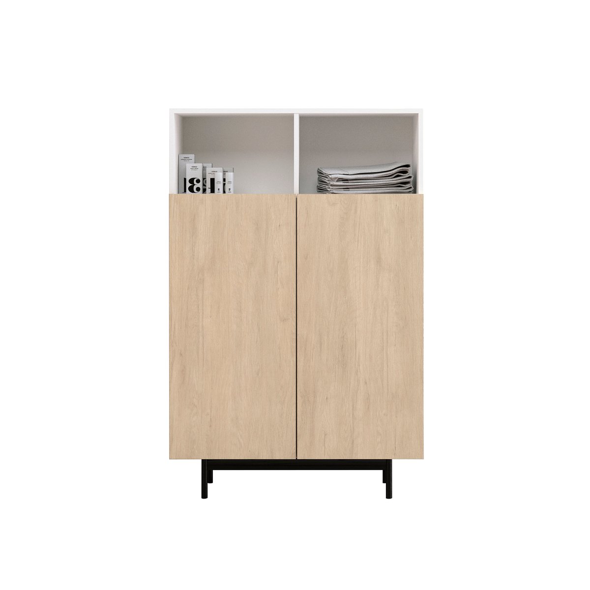 Buffet L placard 2 portes, PRINTED blanc-chêne clair, HERDASA