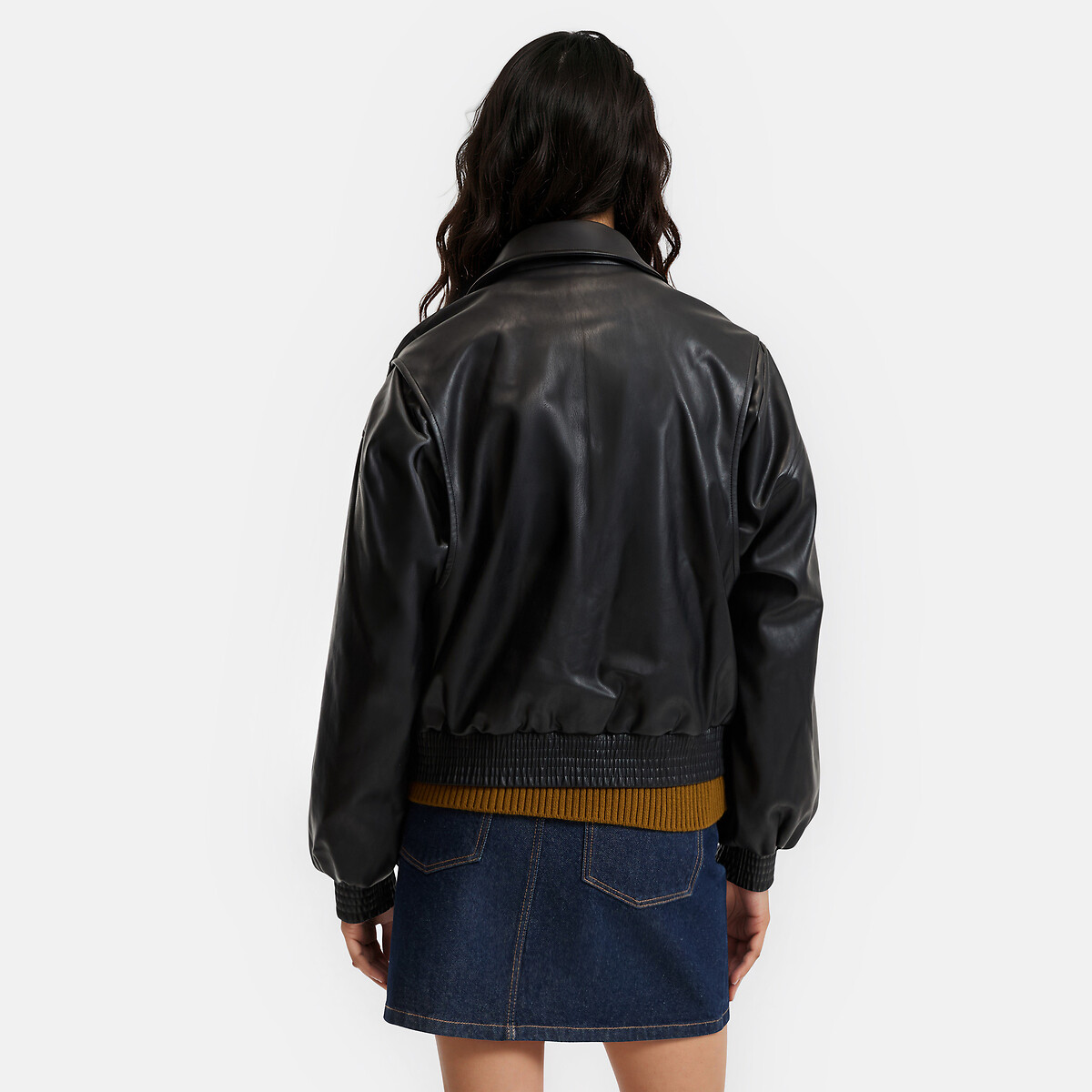 Blouson court en simili, fermeture zippée, mi-saison noir, LA REDOUTE COLLECTIONS