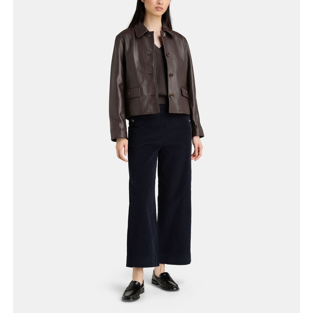 Veste courte olive cuir marron foncé, JODHPUR
