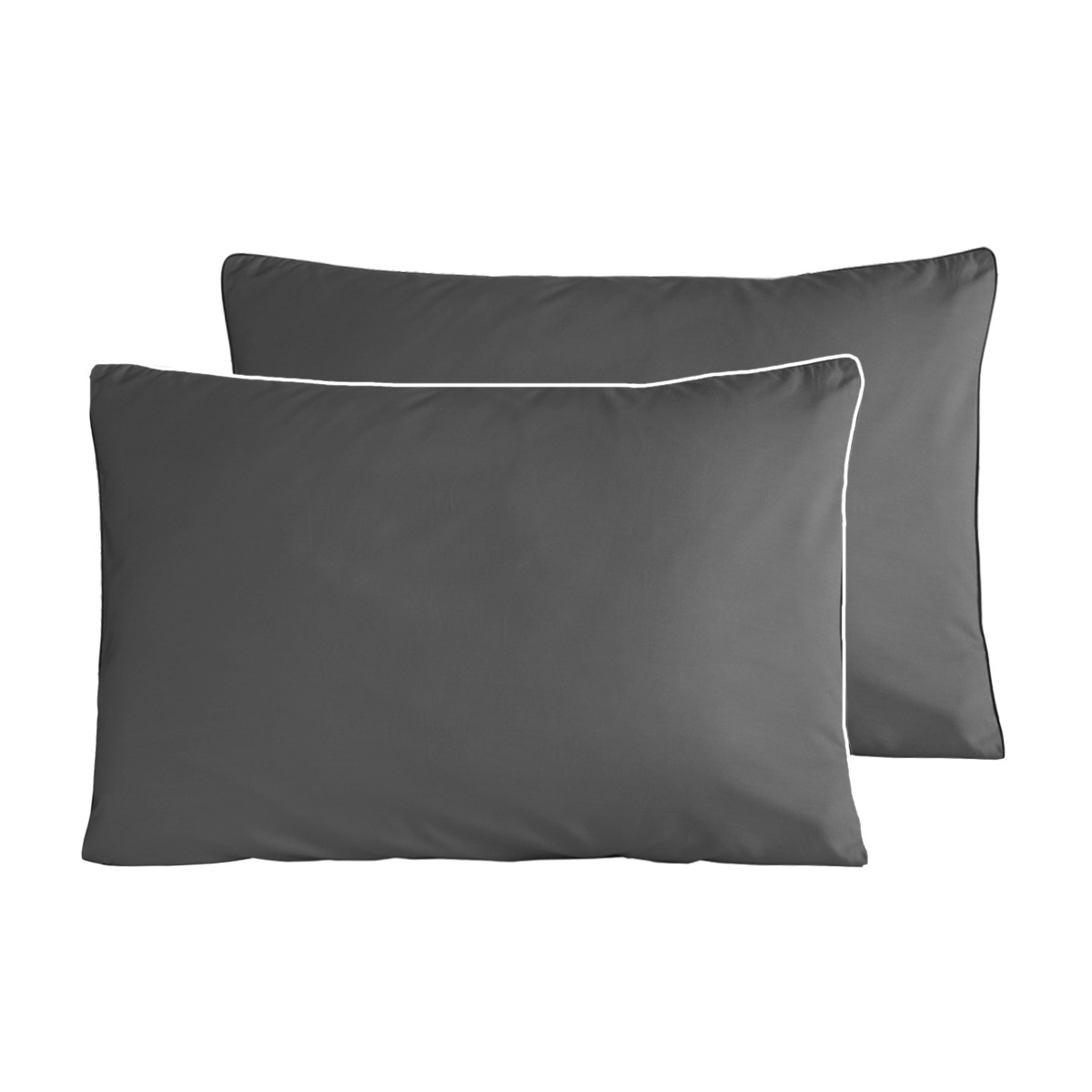 Lot de 2 taies d'oreiller en percale de coton ROSE WOOD anthracite/blanc, SENSEI MAISON