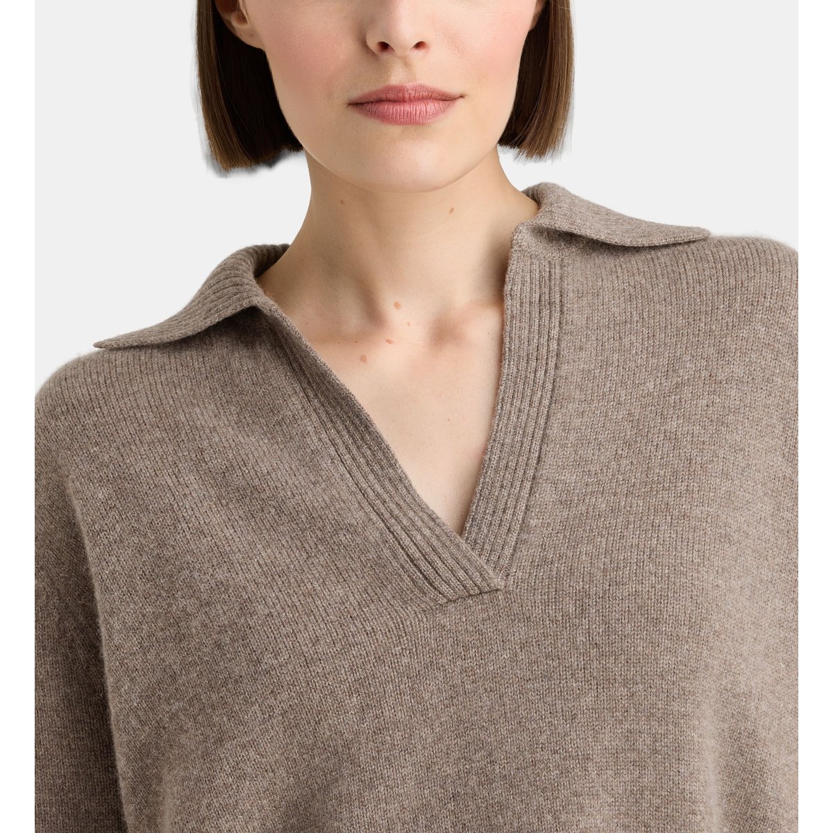 Pull manches courtes frozon en cachemire taupe, GALERIES LAFAYETTE