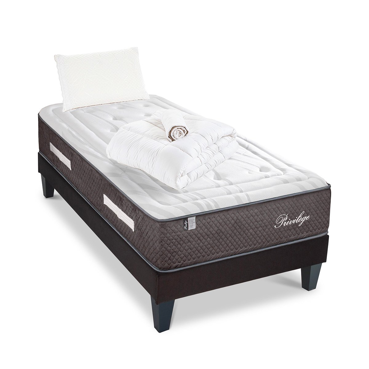 Pack Privilège 90x190 cm Matelas Ressorts + Sommier Bois + Accessoires blanc, BELLECOUR