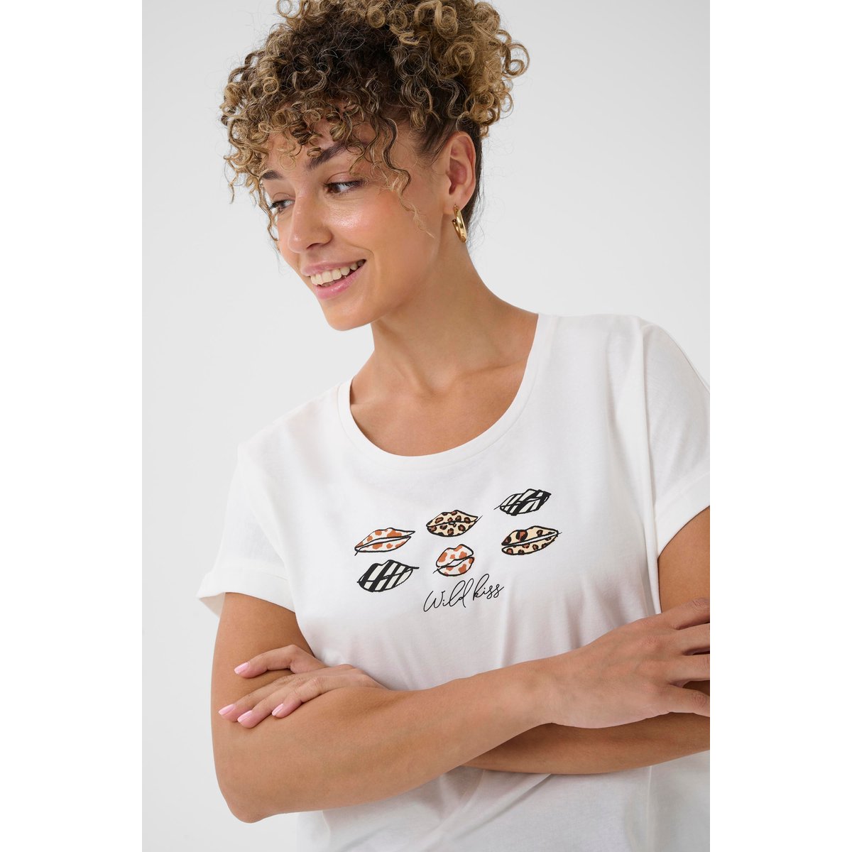 T-shirt à manches courtes blanc animal lips, CREAM