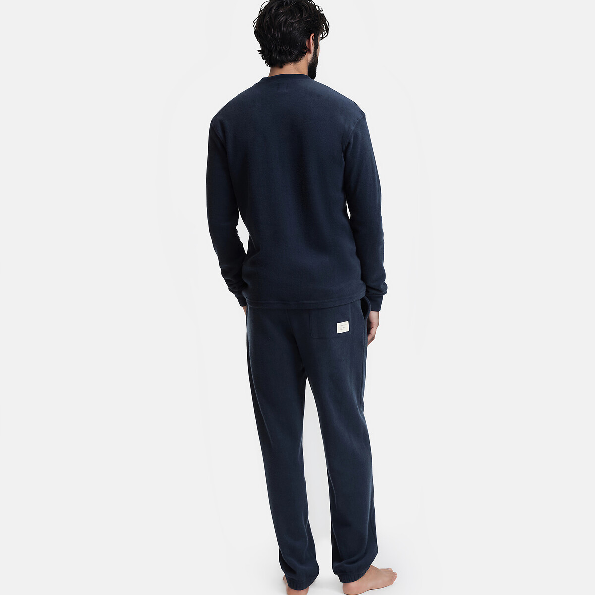 Pyjama en éponge coton gratté bleu marine, LA REDOUTE COLLECTIONS