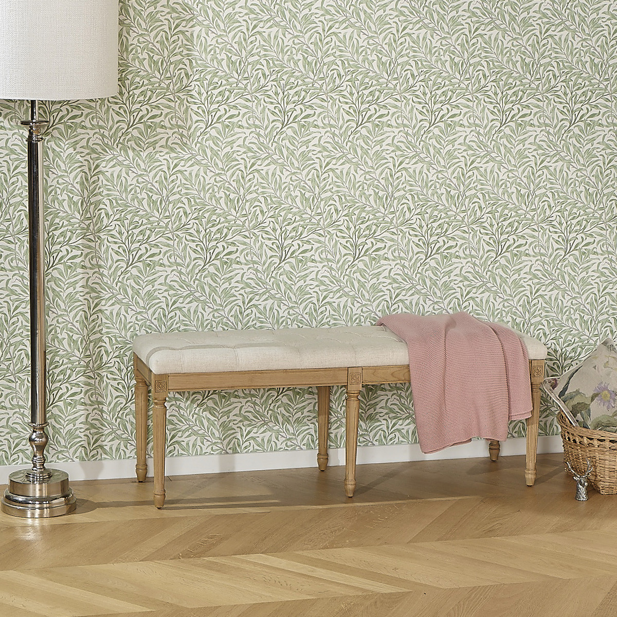 Banc capitonné style shabby chic en hévéa et tissu effet lin MARCEAU lin, ROBIN DES BOIS