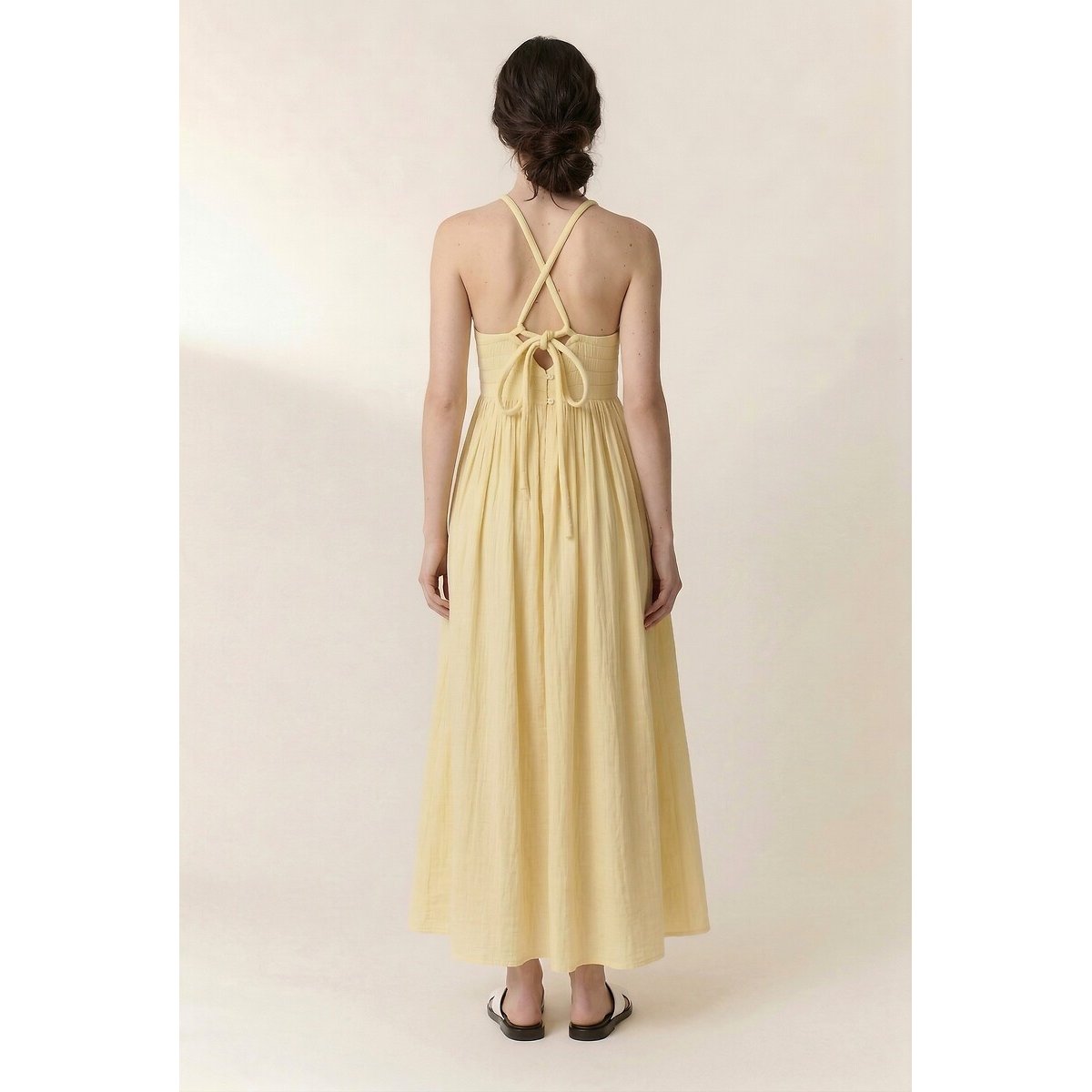 Robe longue à fines bretelles évasée, ROMEE jaune clair, LEON & HARPER