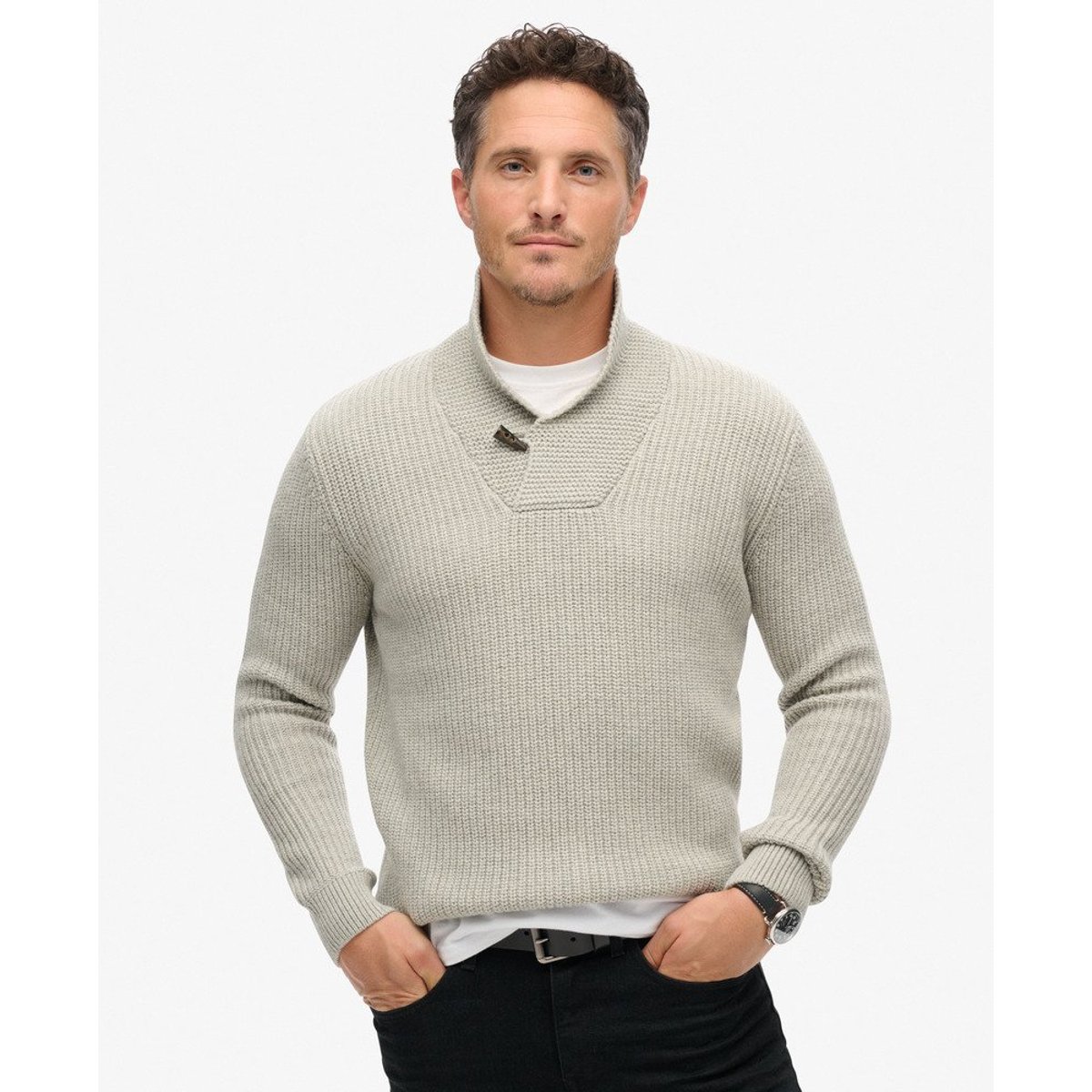 Pull à col châle Merchant Store gris chiné, SUPERDRY