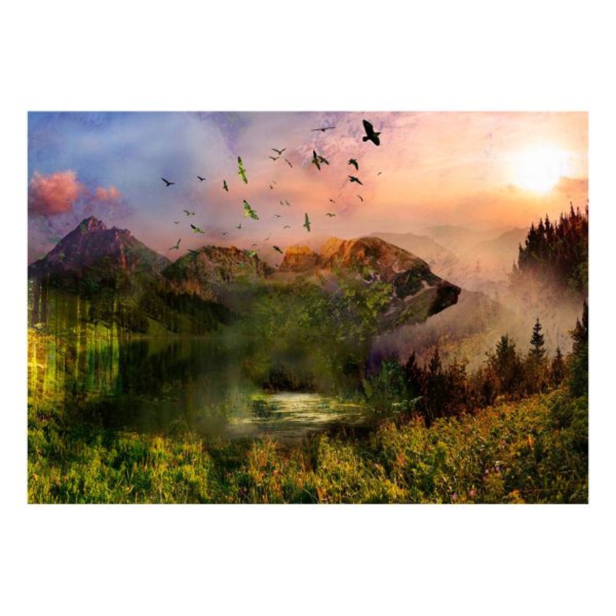 Papier peint intissé panoramique Paysage Bear in the Mountain multicouleur, EDEN