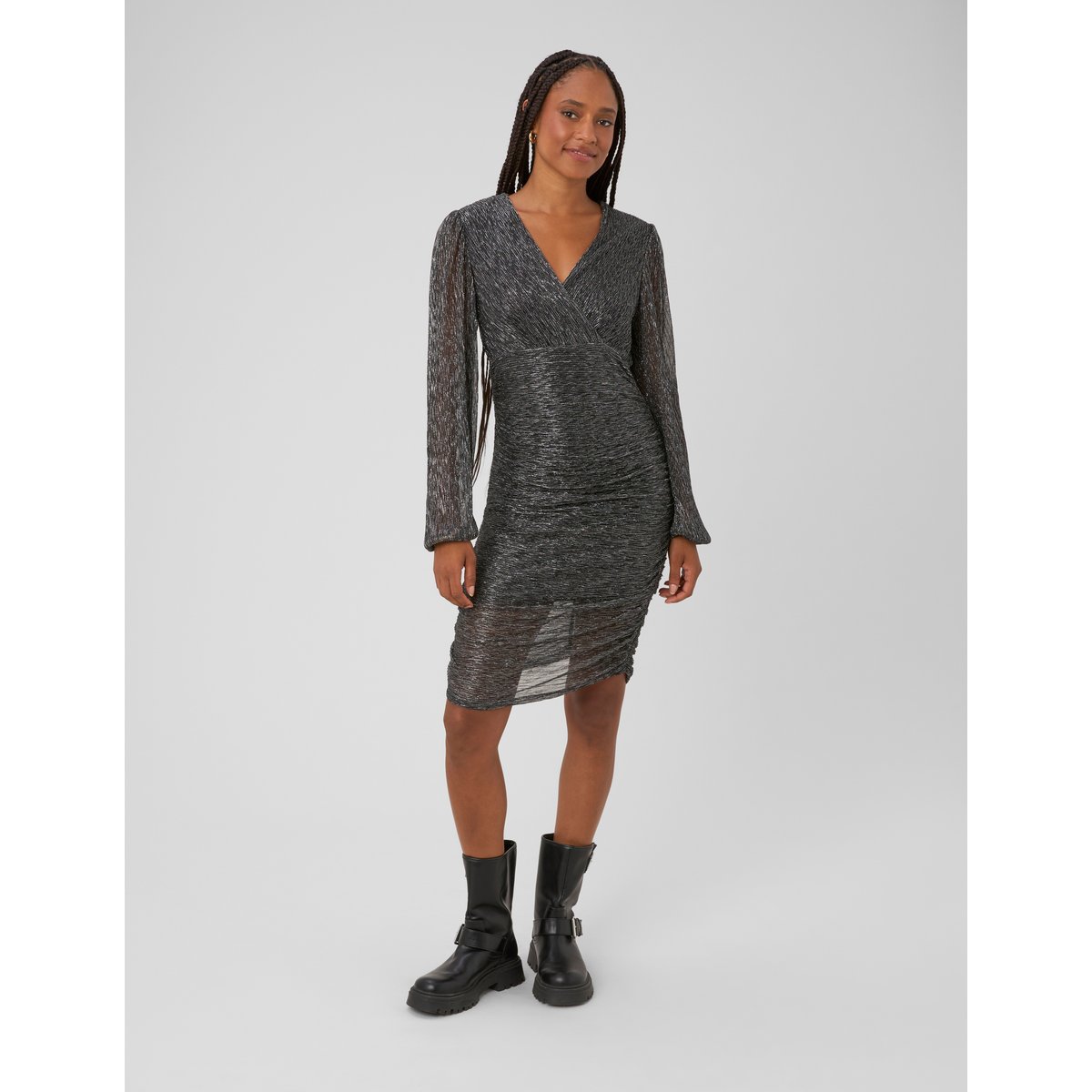 Robe courte drapée gris anthracite, BZB