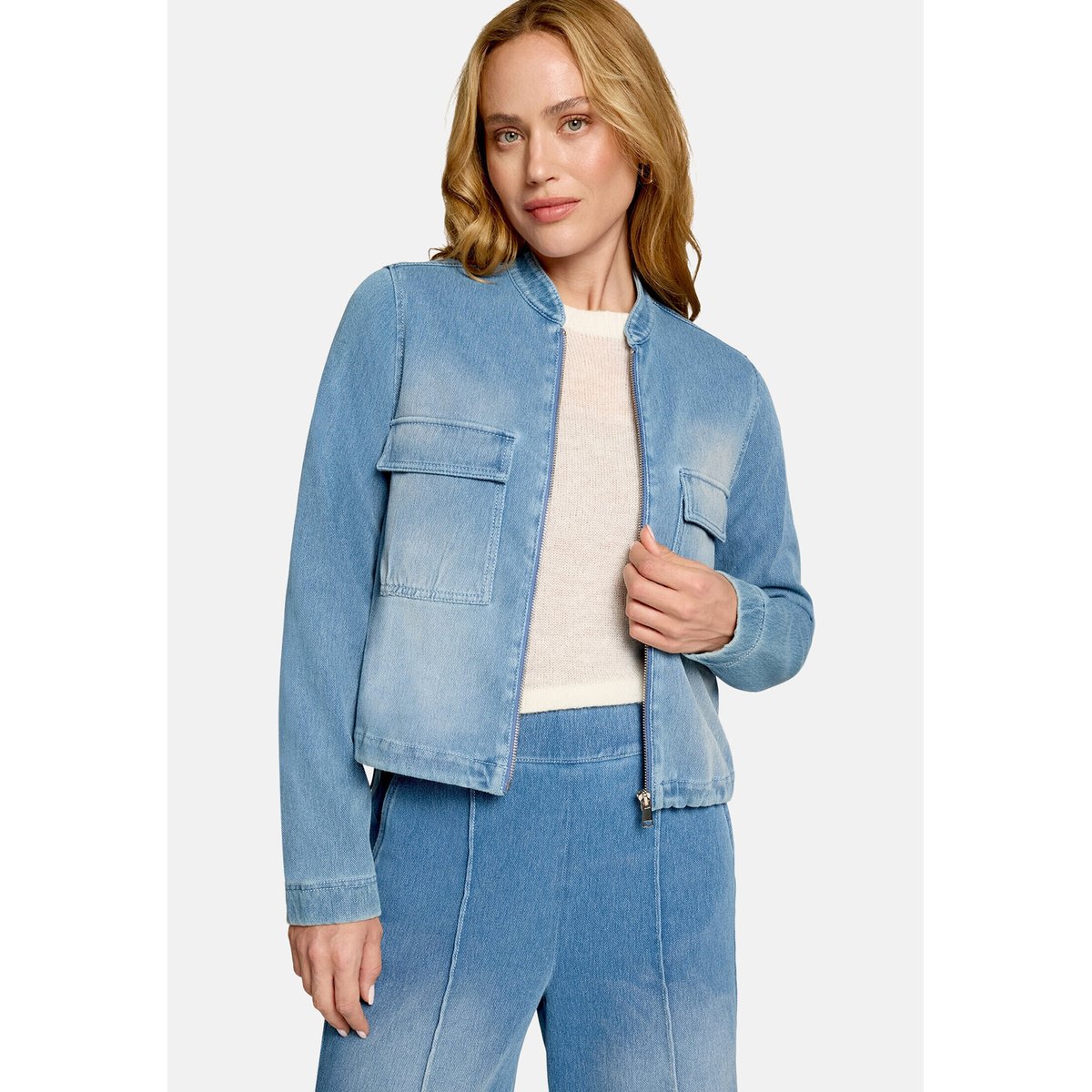 Jeansjacke à fermeture zippée blue denim, ZERO