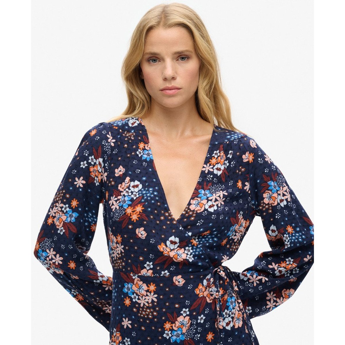 Robe courte portefeuille imprimée bleu marine à fleurs doris, SUPERDRY