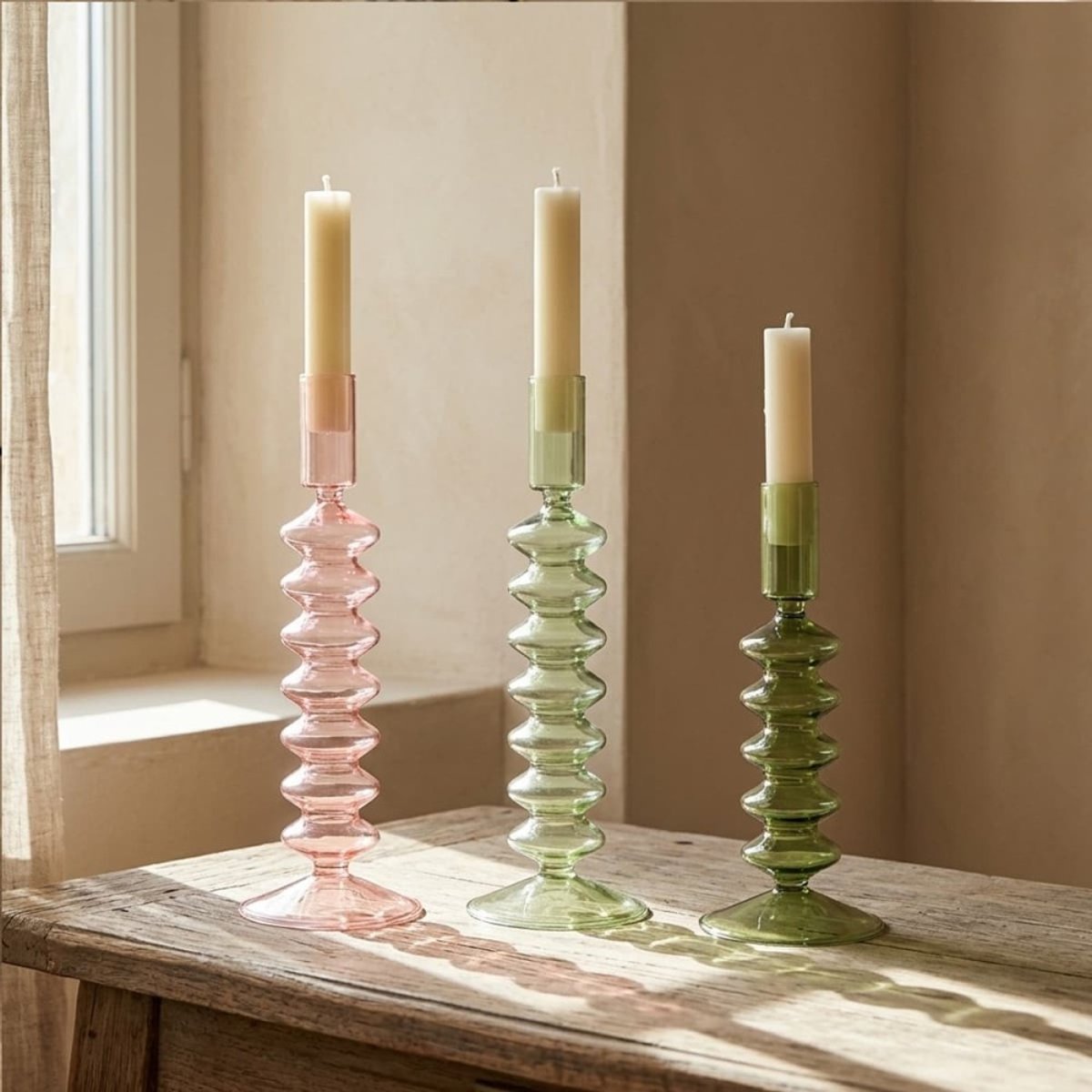 Bougeoir perles en verre 19cm vert, DECOSTAR