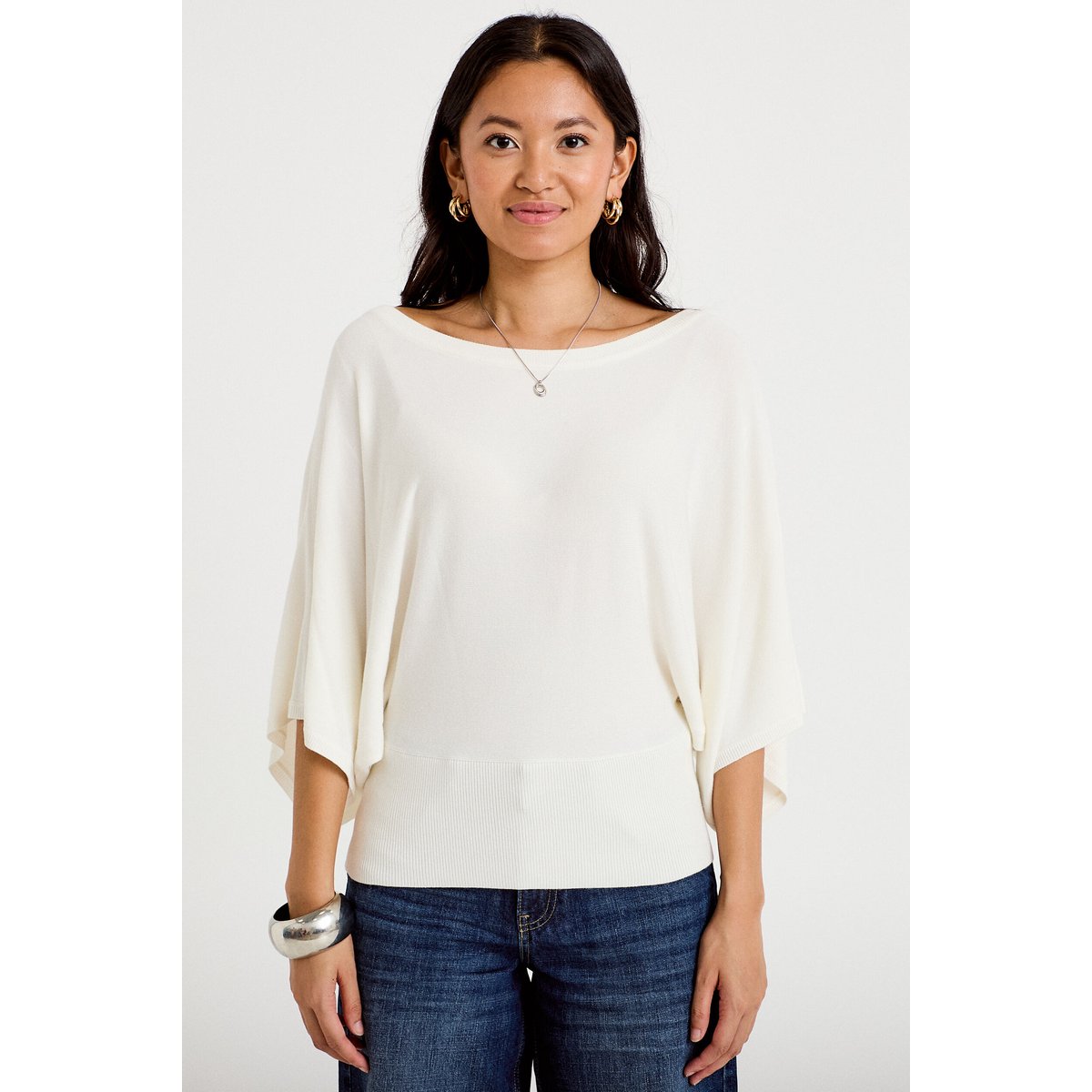 Pull ample manches courtes col rond ecru, CACHE CACHE