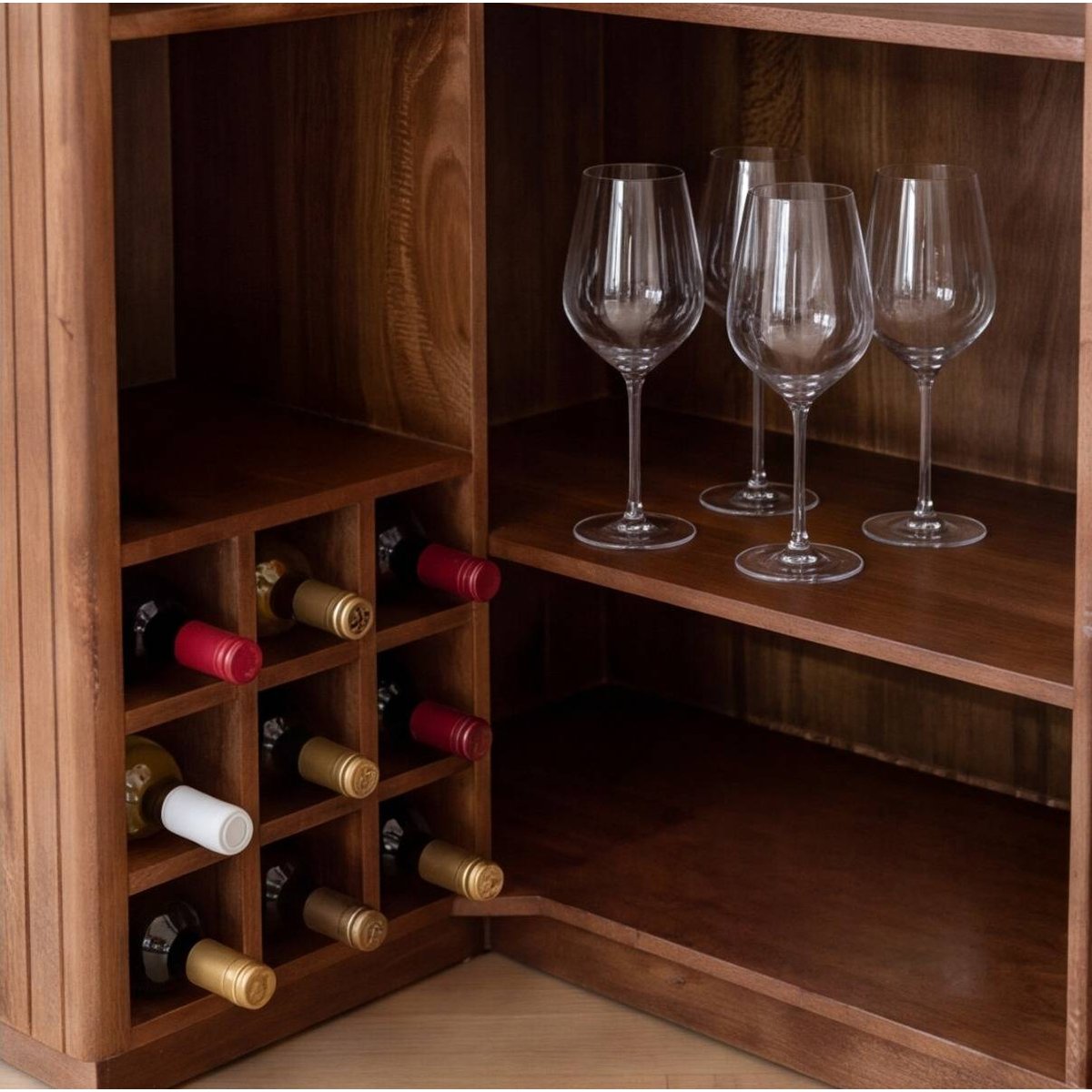 Meuble bar en bois de manguier et marbre MARION bois foncé, MADE IN MEUBLES
