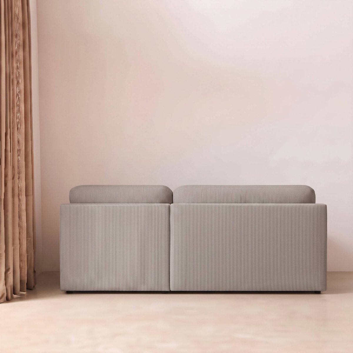 Banquette canapé d'angle droit convertible 3 places velours côtelé avec coffre NELSON taupe, SWEEEK