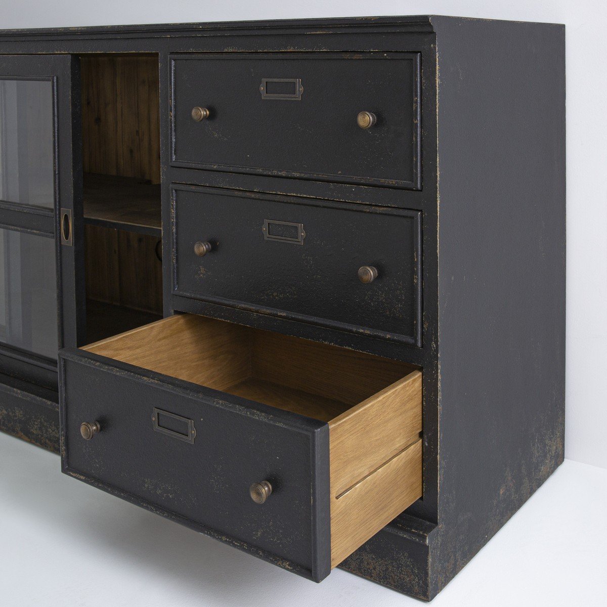 Buffet en bois massif et verre L280 cm - AMSTERDAM noir, SIGNATURE