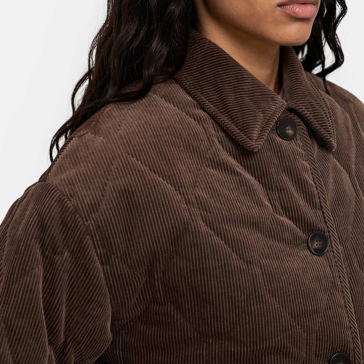 Veste matelassée en velours côtelé, col chemise marron, LA REDOUTE COLLECTIONS