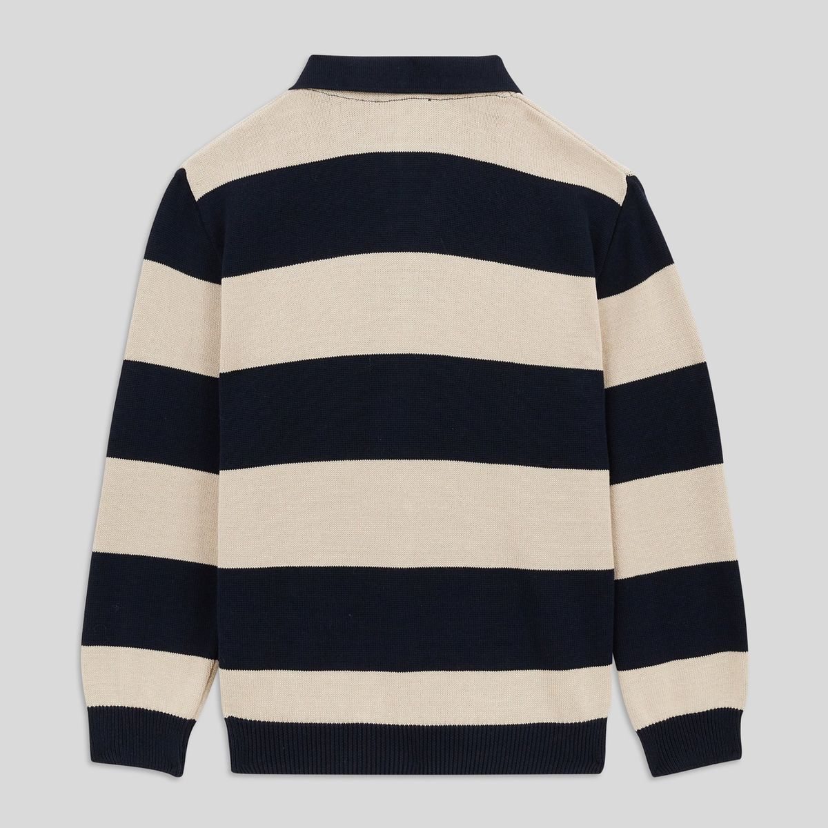 Polo manches longues à rayures fabriqué en France en coton BIO marine, MONOPRIX