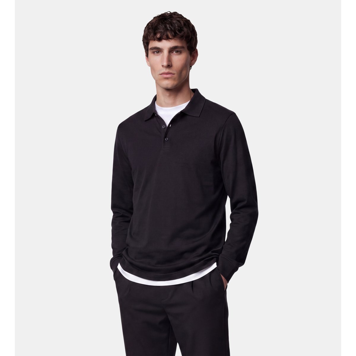 Pull polo teripol en laine mérinos noir, GALERIES LAFAYETTE